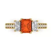 1.82ct Emerald Cut RD 3 stone Red Promise Wedding Ring 14k Yellow Solid Gold