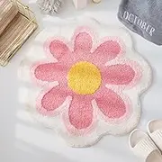 Boho Floral Round Bath Mat - Soft Absorbent Microfiber Non-Slip Washable Flower Rug Cozy Plush Circle Mats for Bathroom Bedroom Living Room Thick Accent Carpet (#09,60cm)