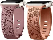 WJK Flower Engraved Bands Compatible with Apple Watch 38mm 40mm 41mm 42mm Women Men, Soft Silicone Cute Wildflowers Sport Laser Strap for iWatch Series 10 9 8 7 6 5 4 3 2 1 SE Ultra 2 1, Multi Colors