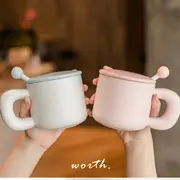 渥思【現貨】奶油圓滾滾馬克杯 附杯蓋攪拌棒 加厚升級 咖啡杯 陶瓷杯 情侶杯 韓系杯子