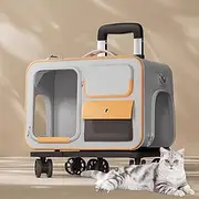 Pet Carrier Backpack with Wheels,Pet Travel Carrier with Silent Wheels and Telescopic Handle,Breathable Cat Carrier with Storage Pocket for Travel,Gray