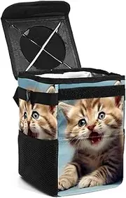 Car Trash Can with Lid,Bag Hanging Storage Pockets Leak-Proof,Portable Garbage Bin,Animal Cat Cute Kitten