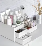 Huanledaishu Desktop Makeup Organizer Offices Multi-function Organizer Cosmetic Storage Box with Drawers for Dresser Bedroom Bathroom