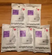 Lot of 5 Code A 30 Ct SIMPLEHUMAN Custom Fit Trash Bags Can Liners Refill Size