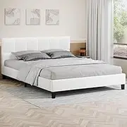 ALFORDSON Bed Frame Base Double Size Platt Series, Mattress Topper Platform Foundation with Boucle Upholstery for Bedroom, Boucle White