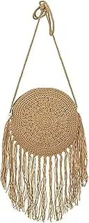 [Sherry US] Goclothod Women Crochet Fringed Shoulder Bag Cotton Tassel Crossbody Bag Hippie Beach Purse
