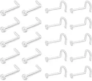 [D.Bella] 20g Clear Bioflex Nose Retainer & Stainless Steel Diamond CZ Nose Rings Studs L Shape Nose Rings Bone Pin Nose Studs Screw Piercing Jewelry 2mm
