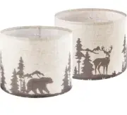 GO&SO Drum Lampshades Set of 2 Medium Beige Bear & Deer Lamp Shades for Table