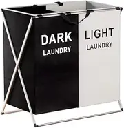 Artiss 2 Sections Laundry Basket, Collapsible Double Laundries Hamper Bag Washing Bags Foldable Dirty Clothes Storage Large Container Organization, for Home Bathroom Bedroom