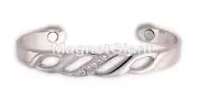 CZ Solid Copper Magnetic Bangle Bracelet Cuff with Silver platting - BG2S
