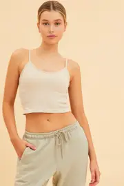 Brown Bone Seamless Singlet Top Scoop Neck Rib Crop - Size M, Women's Tank