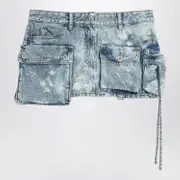 [The Attico] Fay Cargo Mini Skirt In Washed Denim 26 Light blue