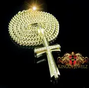 Men's Brand New Gold Finish Cubic Zirconium Cross Charm+24 Franco Snake Chain