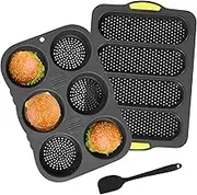 2Pcs Silicone French Bread Pan, Silicone Loaf Pan for Baking, 4 Cup French Bread Baking Pan, 6 Cup Hamburgers Bun Pan, Nonstick Bread Baking Tray Mould w/Spatula, Loaves French Toast Baking Tray