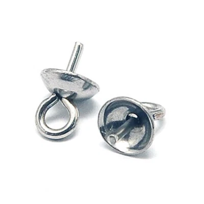 100x304 Stainless Steel Cup Pearl Bail Pin Pendants For Half Drilled Beads 7x4mm