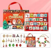 Christmas Advent Calendar Bracelets, Advent Calenda 2024 24 Days Christmas Countdown Calendar,DIY Jewelry Making Kit Christmas New Year Gift 22 Charm Beads 2 Bracelets (# A)