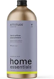 ATTITUDE Fabric Softener with Essential Oils, Vegan, Plant and Mineral-Based Ingredients, HE, Refillable Aluminum Bottle, 40 Loads, Geranium and Lemongrass, 1 Liter