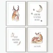 Calluna® Charming Pictures & Posters for Nursery & Baby Room - Decorative A4 Art Prints - Cute Animal Portrait & Illustrations - Sturdy Material - Without Frame - Deer