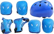 Outanaya 7pcs Children's Protective Gear Protective Elbow Pad Protective Gear Kit Scooter Helmet Wrist Guards Elbow Pads Skateboarding Knee Pads Skating Gear Helmet Blue Sponge