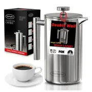 French Press Coffee Maker(1.75L)-Double Walled Large Coffee Press with 2 Free...