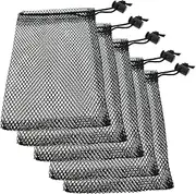 HSCGIN Small Mesh Bags 5PCS Black Nylon Mesh Drawstring Bags Durable Drawstring Net Bag Small Travel Stuff, Black, Small