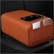 Second Row Rear Central Armrest Box With Cup Holder ArmRest Compatible For Ford For Nissan For Mitsubishi For Honda For Mazda For Suzuki(Brown-Double pockets)