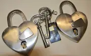 2 SILVER Vintage style Love Heart Forever PADLOCK & Keys Solid Brass Lock pair B