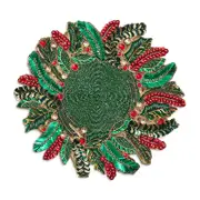 Kim Seybert Holly and Sprig Placemat in Green, Red & Gold Tones