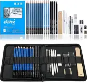 H & B 33 Pieces Drawing Pencils Set AND Fuxi 9" x 12" Sketch Book