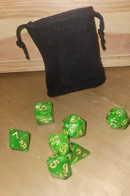 7 Peice Polyhedral Dice Set Green Marbled Dungeons & Dragons D&D w/ Bag RPG
