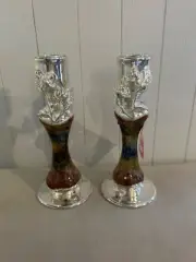 Amazing Candlesticks pair blown glass sterling Shabbat israel Rose Design