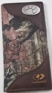 ZEP-PRO Clemson Tiger Roper Leather & Nylon MOSSY OAK Camo Wallet ONLY NO BOX