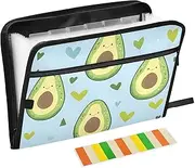 Quteprint 13 Pockets Expanding File Folder with Zipper Closure, Avocados Heart Accordion File Folder with Sticky Labels, Letter Size A4 Papers Expandable File Document Organizer