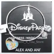 NEW Disney ALEX AND ANI Cinderella and Prince Charming Heart SILVER Bracelet