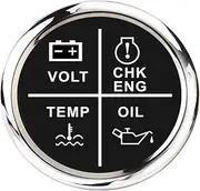ALAGPNPMZH 52mm 4 in 1 LED Alarm Gauge Meter Volt Oil Press Water Temp Check Engine Indicator for Car Marine Boat 12V 24V Accessories Voltmeter(Black Silver)