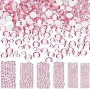 Bememo 3456 Pcs Crystals Diamond Rhinestones AB Clear Flat Back Round Gems Flatback Glass Mixed Size Crystals Gems for Crafts Clothes Shoes Makeup Bags Decor, 6 Sizes(Pink)