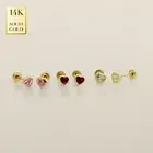14K REAL Solid Gold Color Stone Heart Earrings CZ Screw-back Cartilage Daith