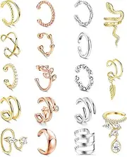 [Kakonia] 18 Pcs Gold Ear Cuffs for Women Non Piercing Adjustable Ear Cuff Earrings Clip On Cartilage Helix Wrap Ear Jewelry Set