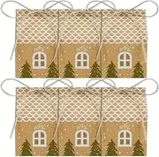 50Pcs Christmas Treat Bag Kraft Paper Boxes Christmas Little House Candy Packaging Paper Box Reusable Snack Cookies Candy Box for Christmas Party Supplies Gift Packing