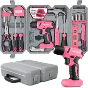 57Pc Pink 8V USB Electric Drill Driver Household ToolKit Set with Variable Speed