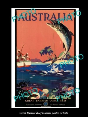 OLD 8x6 HISTORIC PHOTO OF 1930s AUSTRALIAN GREAT BARRIER REEF FISHING POSTER