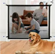 Magic Gate for Dogs Pet Portable Folding Mesh Fence Safety Guard Gate Black.