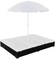 Outdoor Lounge Bed, Garden Sun Lounge Patio Sun Bed Lounger Day Bed Chaise Lounge Outdoor Lounge Bed with Umbrella Poly Rattan Black