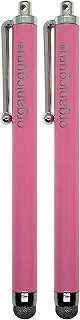 TWIN Pack Micro-Fibre Tip Stylus Pens - Aluminium Metal Universal Stylus Pen for iPhone, Smart Phones and All Other Capacitive Screens Devices (Light Pink)