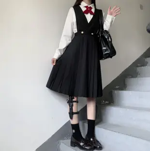 正版基礎款護奶裙jk制服黑色背心洋裝女學生日系校服中裙百褶裙