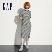 在飛比找momo購物網優惠-【GAP】女裝 Logo圓領短袖洋裝-黑白條紋(512504