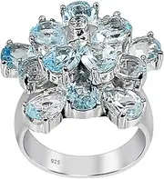 [Orchid Jewelry] 925 Sterling Silver Blue Topaz Cluster Ring For Women