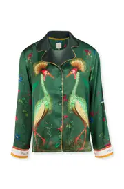 Birds In Love Flos Long Sleeve Pajama Shirt (Green) - XL