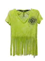 New Zumba Wear Women’s Green Top Fringed Large Logo Size Medium