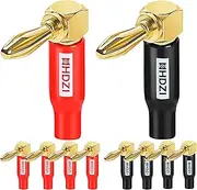 HHDZI PVC Right Angle Banana Plugs 24 Gold Plated Dual Screw Type for Speaker Wire (5 Pairs)